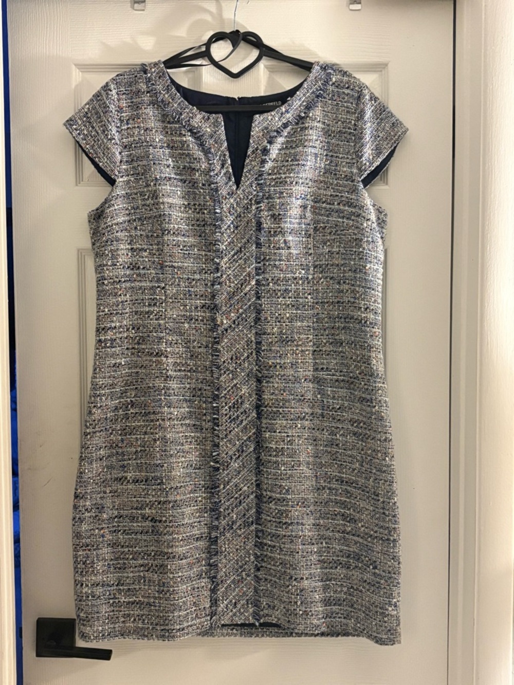 Karl Lagerfeld Sparkle Tweed Shift Dress in Silver-Gray